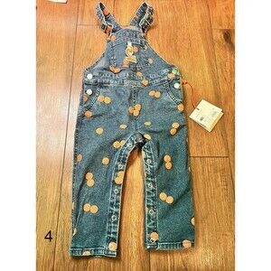 Christian Robinson baby girl microscope orange dot denim overalls Size 18M